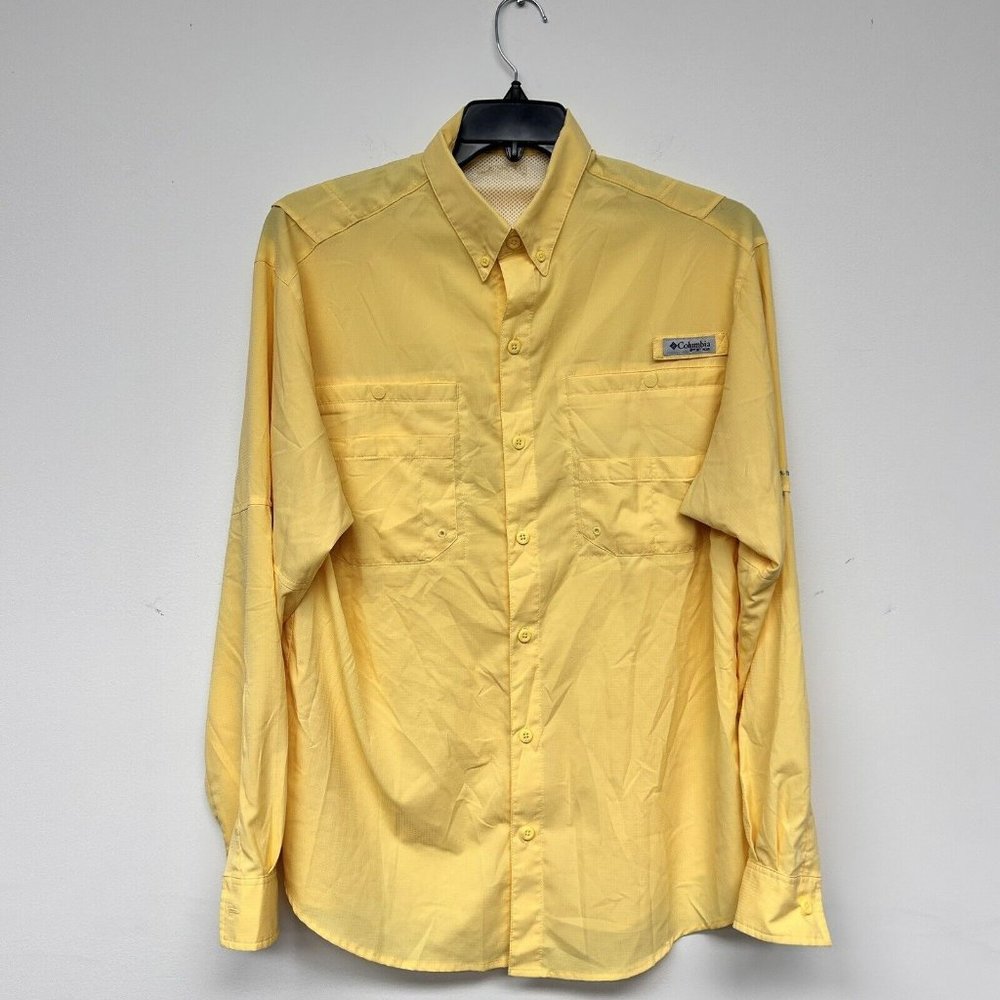Columbia Yellow Collared Performance Fishing Gear Button Up Shirt Men's Size L